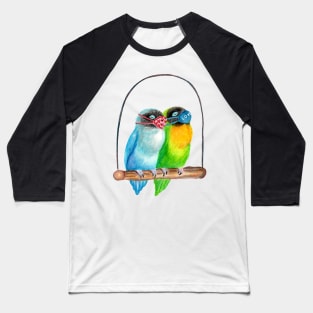 Sleepy Lovebirds Wearing Masks Illustration Baseball T-Shirt